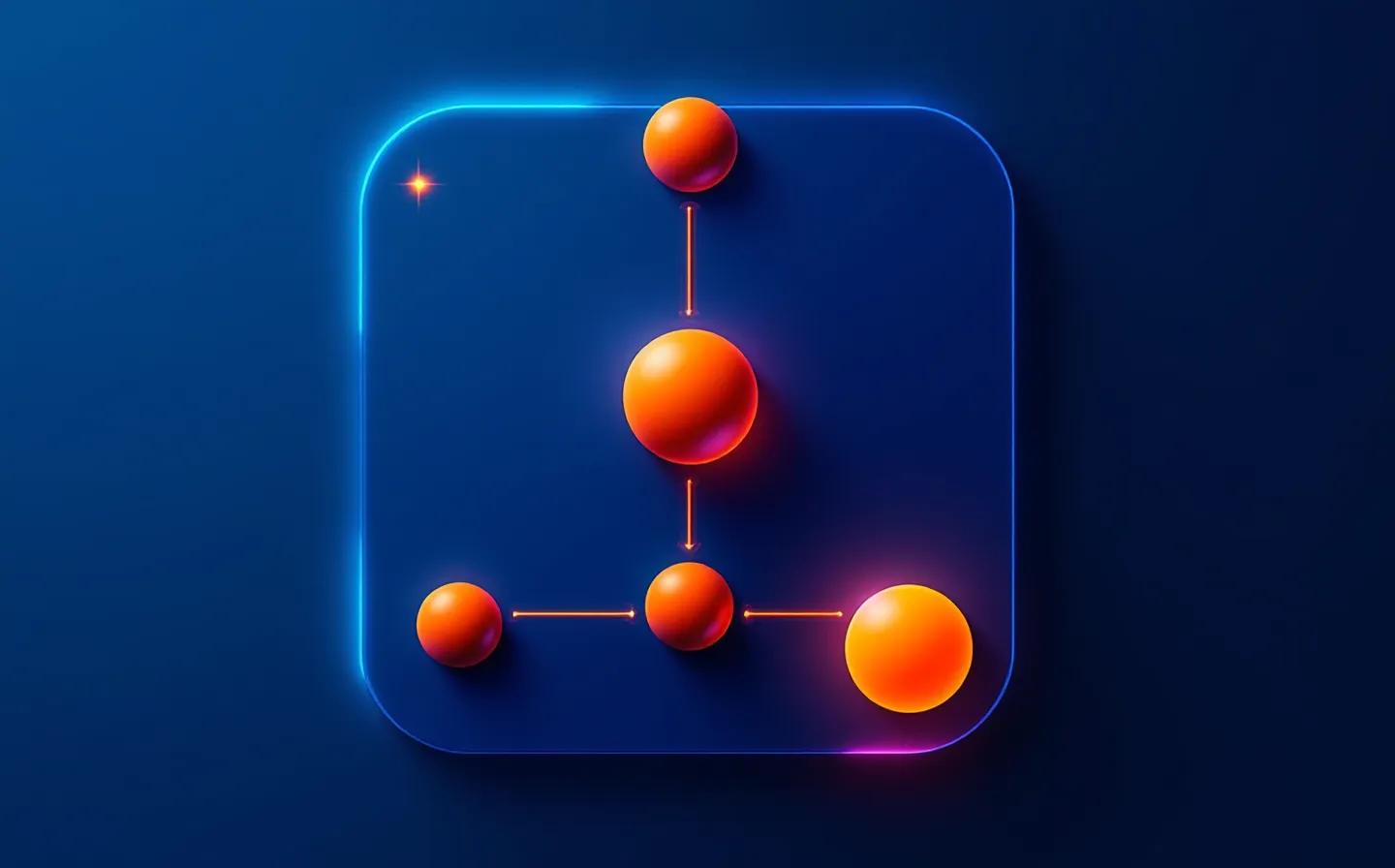 Clean product illustration of an orange-red copper(II) coordination node bonded to a three-bead tripeptide chain with a cyan active-site bead, with a thin spectrum chrome accent, on a deep ink-blue ground